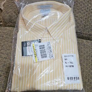 L.L. Bean Yellow and White Stripe Men's Dress Shirt-XL Tall.NEW IN ORIGINAL PACK
